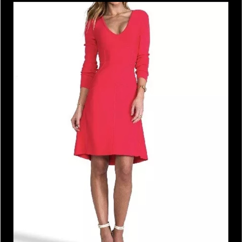 BCBG Maxazria Sydney Red Berry Size S A Line Dress Stretch Long Sleeve